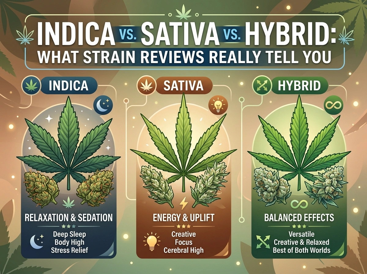 Indica vs. Sativa vs. Hybrid: What Strain Reviews Really Tell You